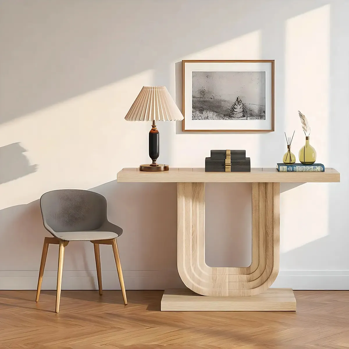 Contemporary Horseshoe Base Timber Hall Surface Polished Composed